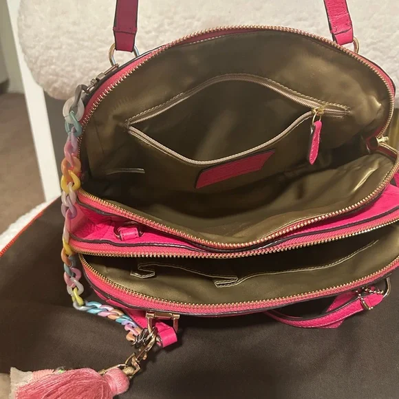 Coach Madison Pink Leather & Gold Crossbody strap & Colorful Tassel & Chain) - Picture 9 of 12